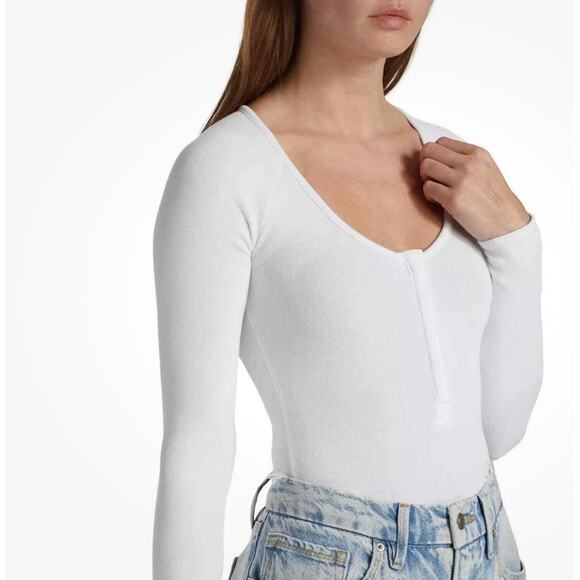 Good American white ribbed Henley bodysuit new with tags size 3 which Is a Large - Picture 1 of 5